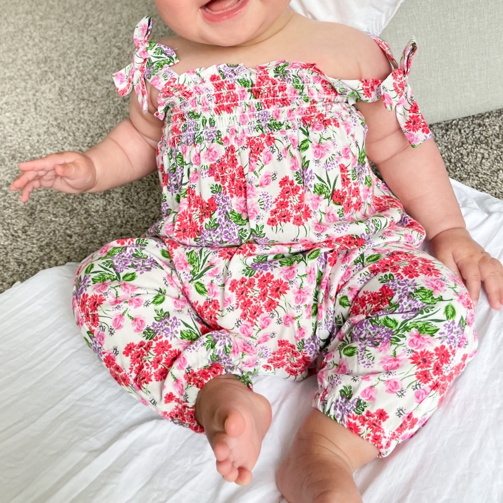 Bonnie Jean Baby Girls Floral Smocked Jumpsuit